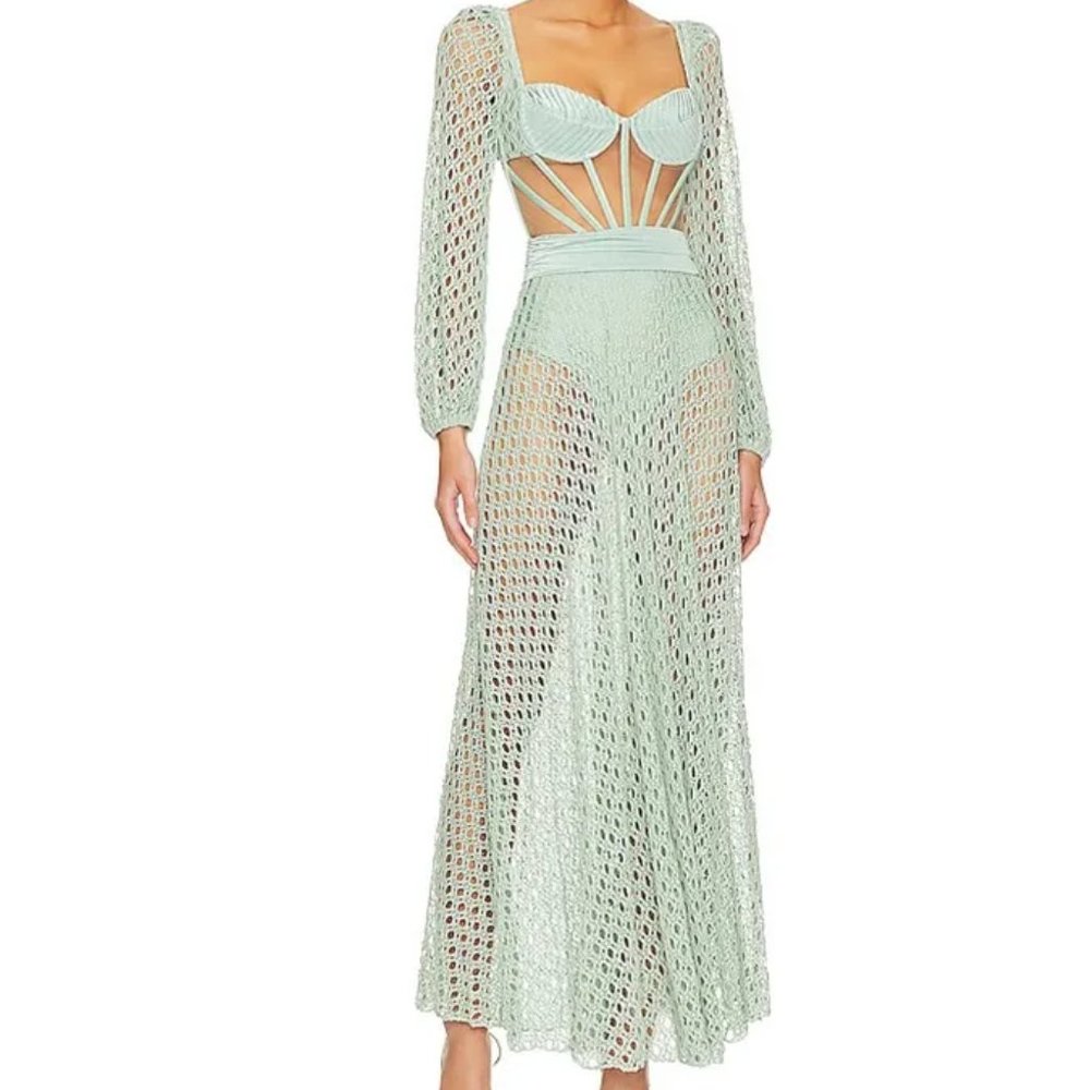 NWT- Natural Cutout Stretch-jersey And Crochet-knit Maxi swimsuit and skirt